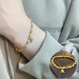 925 Silver Goldn Bamboo Bracelet Women Lucky Retro Jewelry