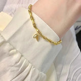 925 Silver Goldn Bamboo Bracelet Women Lucky Retro Jewelry