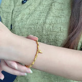 925 Silver Goldn Bamboo Bracelet Women Lucky Retro Jewelry