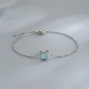 925 Sterling Silver Kitten Ears Crystal Diamond Bracelet
