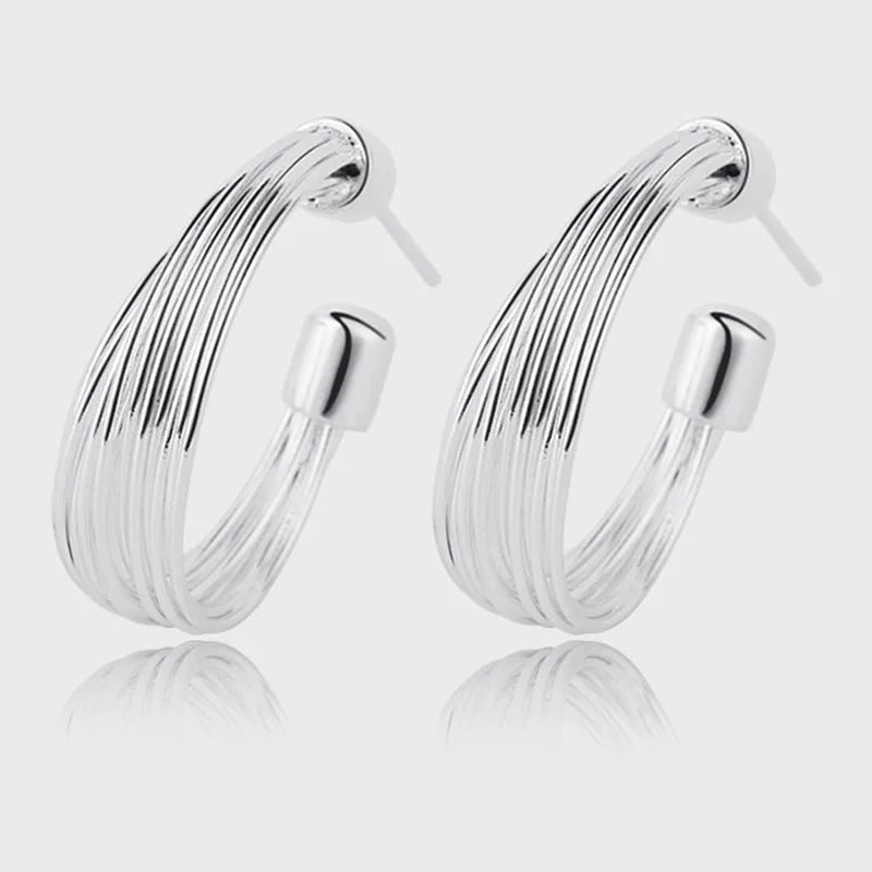 925 Silver Love Geometry Earring Women Girl Gift