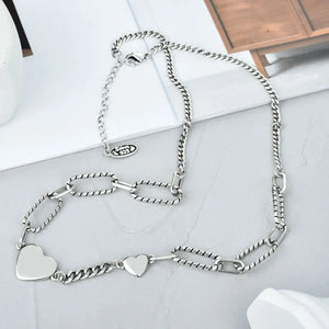 925 Sterling Silver Love Heart Geometry Necklace For Women Girls