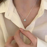 925 Silver Mint Green Crystal Necklace Sweet Jewelry Birthday Gift