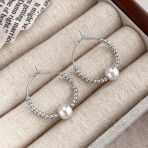 925 Silver Pearl Beading Earrings Girl Jewelry Gift