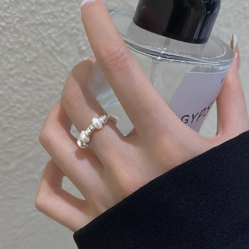 925 Silver Pearl Beading Ring for Women Girl Gift