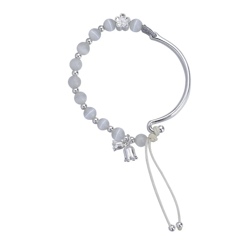 925 Silver Pearl Flower Bracelet Orchid Jewelry Birthday Gift