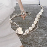925 Silver Pearl Love Heart Bracelet Asymmetry Tassel Jewelry