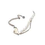 925 Silver Pearl Love Heart Bracelet Asymmetry Tassel Jewelry