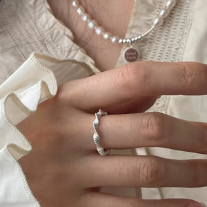 925 Silver Pearl Thread Ring for Women Girl Opening Jewelry Gift