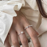 925 Silver Pearl Thread Ring for Women Girl Opening Jewelry Gift
