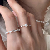 925 Silver Pearl Thread Ring for Women Girl Opening Jewelry Gift