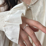 925 Silver Pearl Thread Ring for Women Girl Opening Jewelry Gift