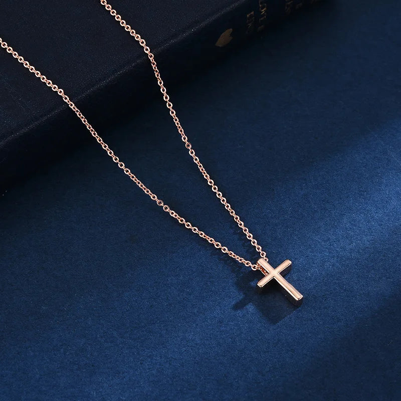 S925 Sterling Silver Glossy Cross Pendant Necklace