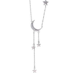 S925 Sterling Silver Stars Moon Tassel Necklace Feminine Clavicle Chain