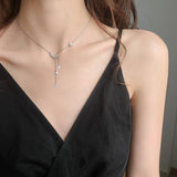 S925 Sterling Silver Stars Moon Tassel Necklace Feminine Clavicle Chain