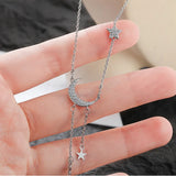 S925 Sterling Silver Stars Moon Tassel Necklace Feminine Clavicle Chain