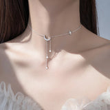 S925 Sterling Silver Stars Moon Tassel Necklace Feminine Clavicle Chain