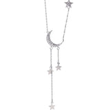 S925 Sterling Silver Stars Moon Tassel Necklace Feminine Clavicle Chain
