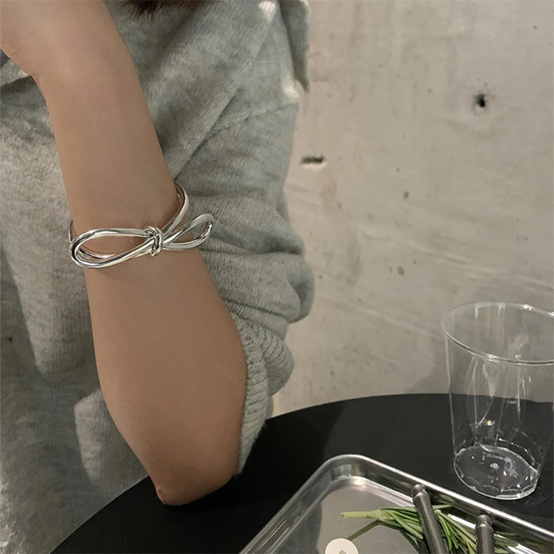 Silver Bowknot Bracelet Women Girl Charm Vintage Jewelry