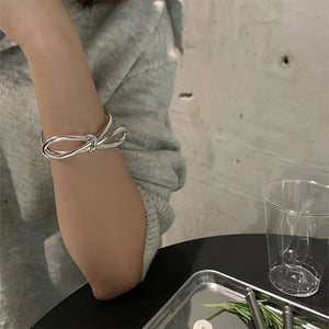 Silver Bowknot Bracelet Women Girl Charm Vintage Jewelry