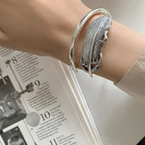 Silver Feather Cuff Bracelet Women Girl Gift Vintage Jewelry