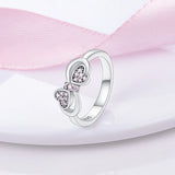 925 Silver Zircon Red Heart Wing Decoration Love Ring