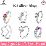 925 Silver Zircon Red Heart Wing Decoration Love Ring