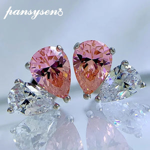 925 Silver 1ct Pear Sapphire High Carbon Diamond Stud Earrings