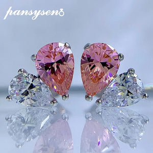 925 Silver 1ct Pear Sapphire High Carbon Diamond Stud Earrings