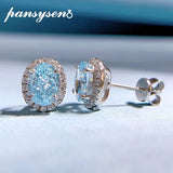 925 Silver 6x8MM Aquamarine Diamond Stud Earrings