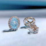 925 Silver 6x8MM Aquamarine Diamond Stud Earrings