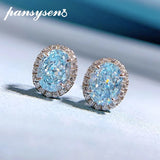 925 Silver 6x8MM Aquamarine Diamond Stud Earrings
