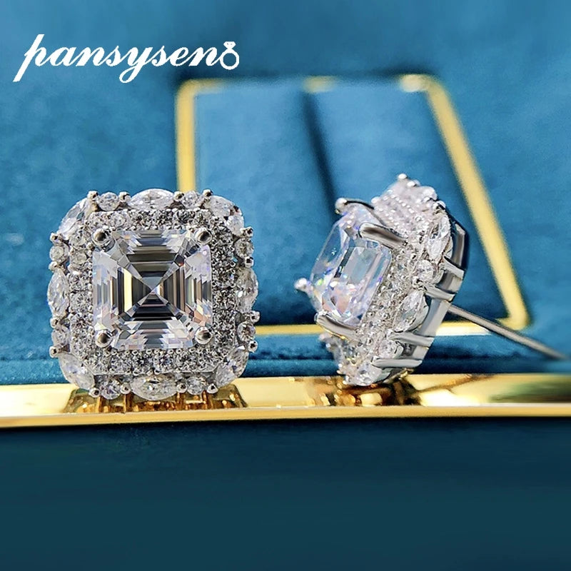 925 Silver 7MM Square Asscher Cut Moissanite Stud Earrings