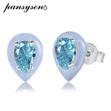 925 Silver Aquamarine Diamond Enamel Birthstone Stud Earrings