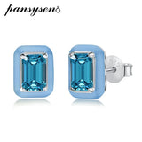 925 Silver Aquamarine Diamond Enamel Birthstone Stud Earrings