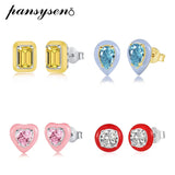 925 Silver Aquamarine Diamond Enamel Birthstone Stud Earrings