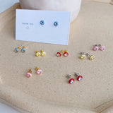 925 Silver Aquamarine Diamond Enamel Birthstone Stud Earrings