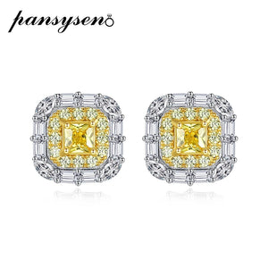 925 Silver Citrine Moissanite Stud Earrings Wedding Jewelry