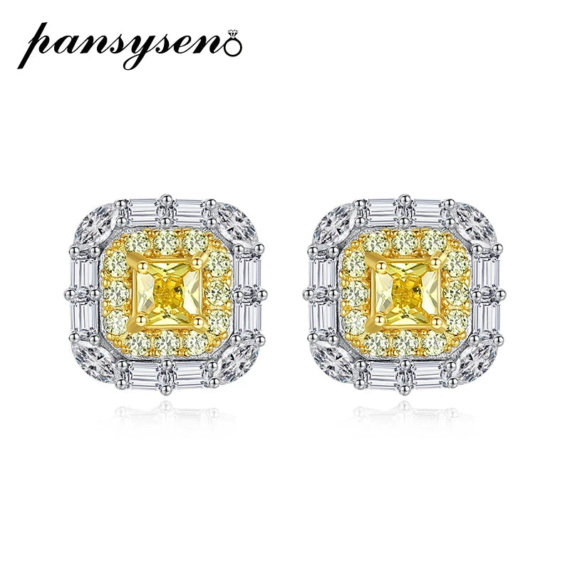 925 Silver Citrine Moissanite Stud Earrings Wedding Jewelry
