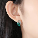 925 Silver Emerald Peridot Diamond Stud Earrings