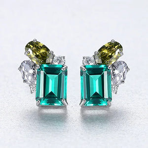 925 Silver Emerald Peridot Diamond Stud Earrings