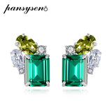 925 Silver Emerald Peridot Diamond Stud Earrings