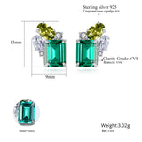 925 Silver Emerald Peridot Diamond Stud Earrings