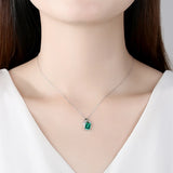 925 Silver Emerald Peridot Gemstone Necklace Wedding Anniversary Pendant