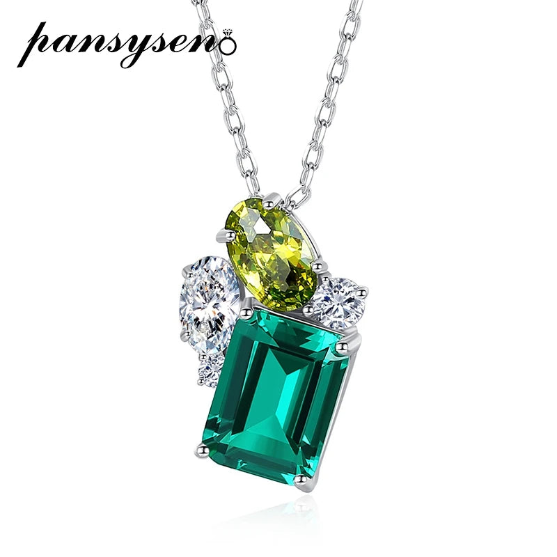 925 Silver Emerald Peridot Gemstone Necklace Wedding Anniversary Pendant