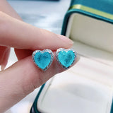 925 Silver Heart Paraiba Tourmaline Diamond Stud Earrings