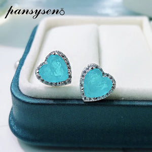 925 Silver Heart Paraiba Tourmaline Diamond Stud Earrings