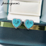 925 Silver Heart Paraiba Tourmaline Diamond Stud Earrings
