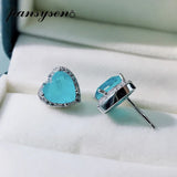 925 Silver Heart Paraiba Tourmaline Diamond Stud Earrings