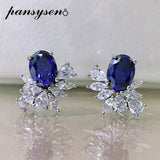 925 Silver Oval Ruby Sapphire Diamond Stud Earrings Women Vintage Jewelry